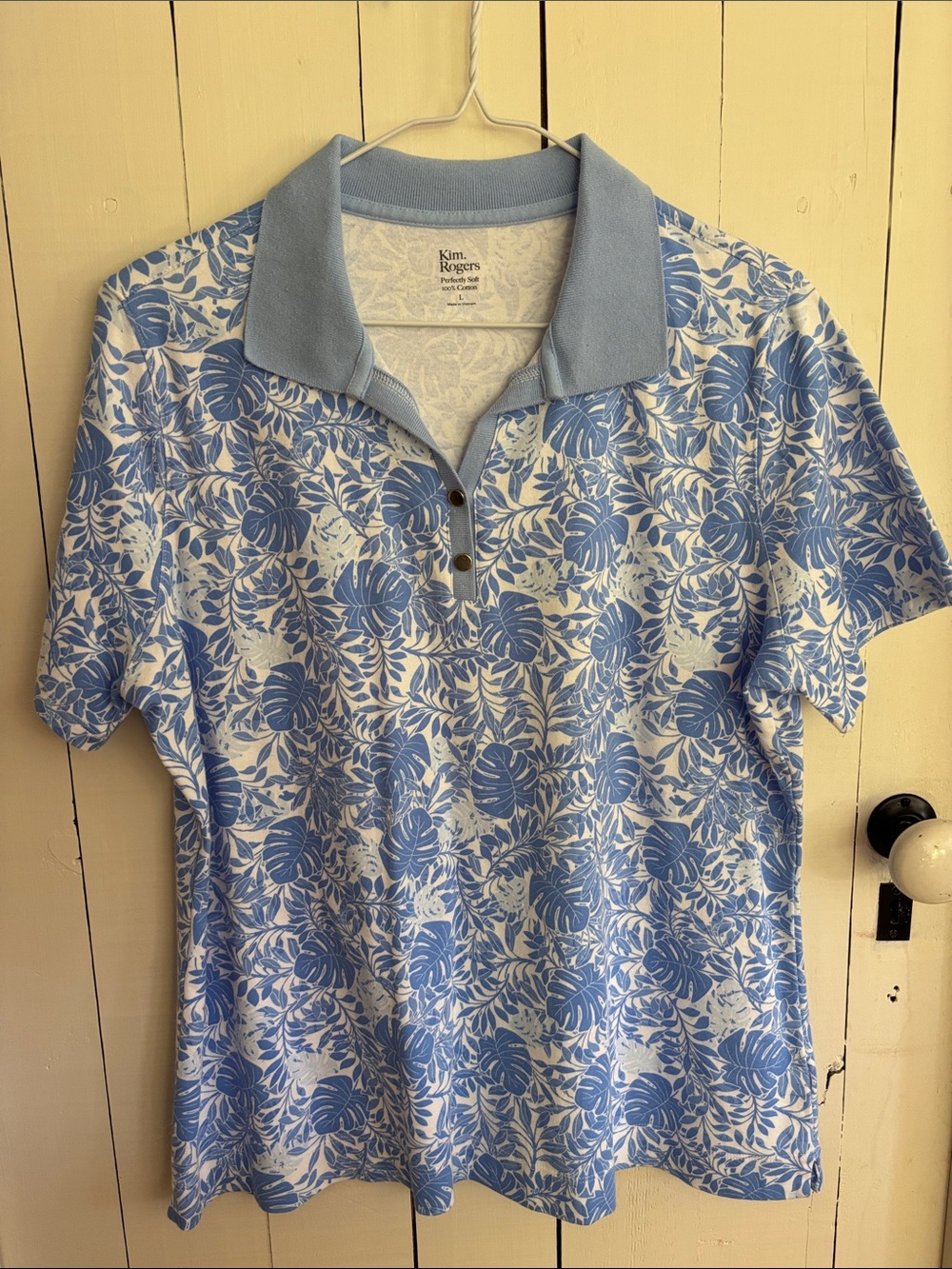 Kim Rogers Blue & White Floral Polo Tee